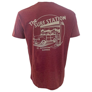 Surf Station Premium Circle Woody Men's S/S T-Shirt - Maroon