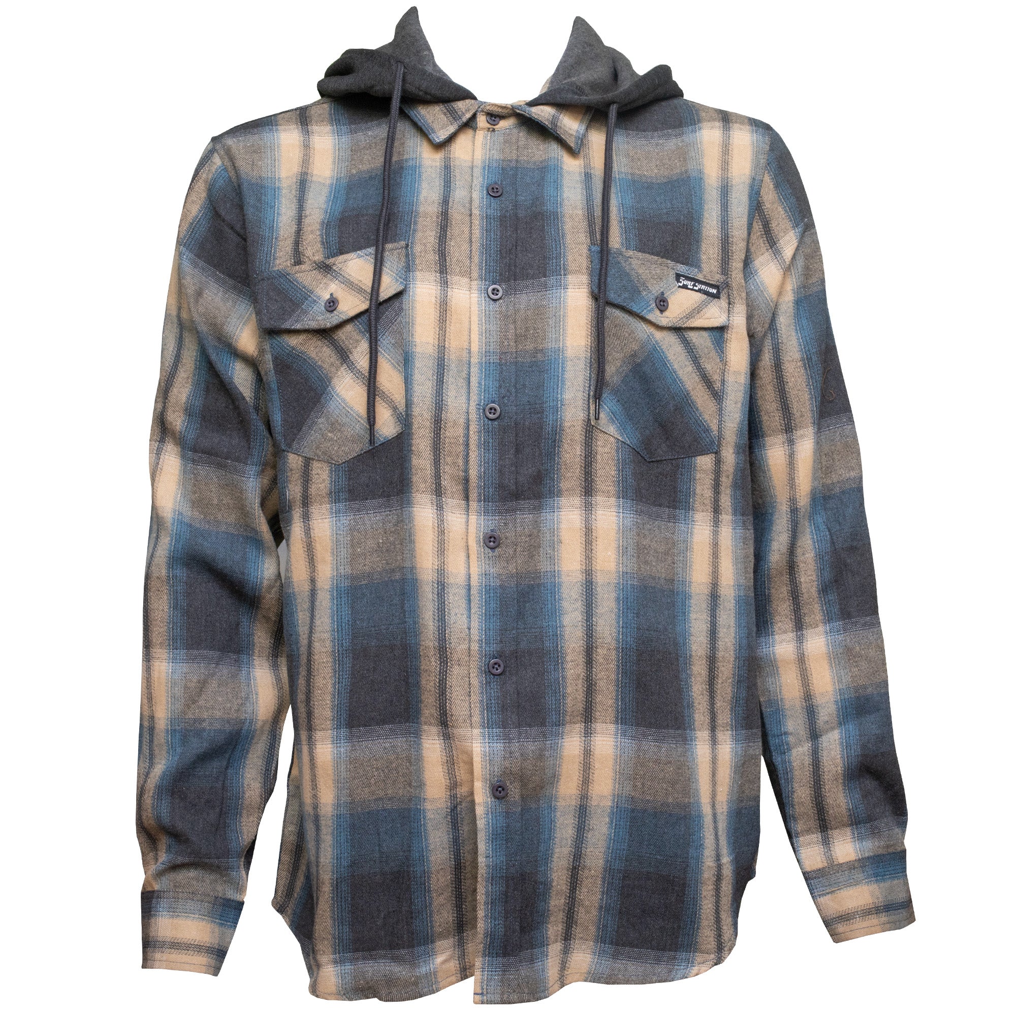 Surf Station Early Morning Hooded Men's L/S Sweater Flannel - Navy/Tan