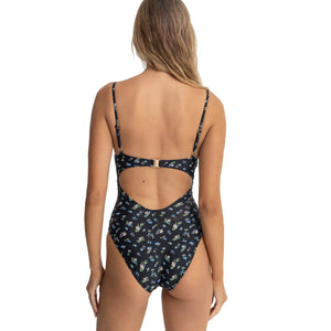 Rhythm Fleur Floral Tie Front Women's One Piece Swimsuit - Black