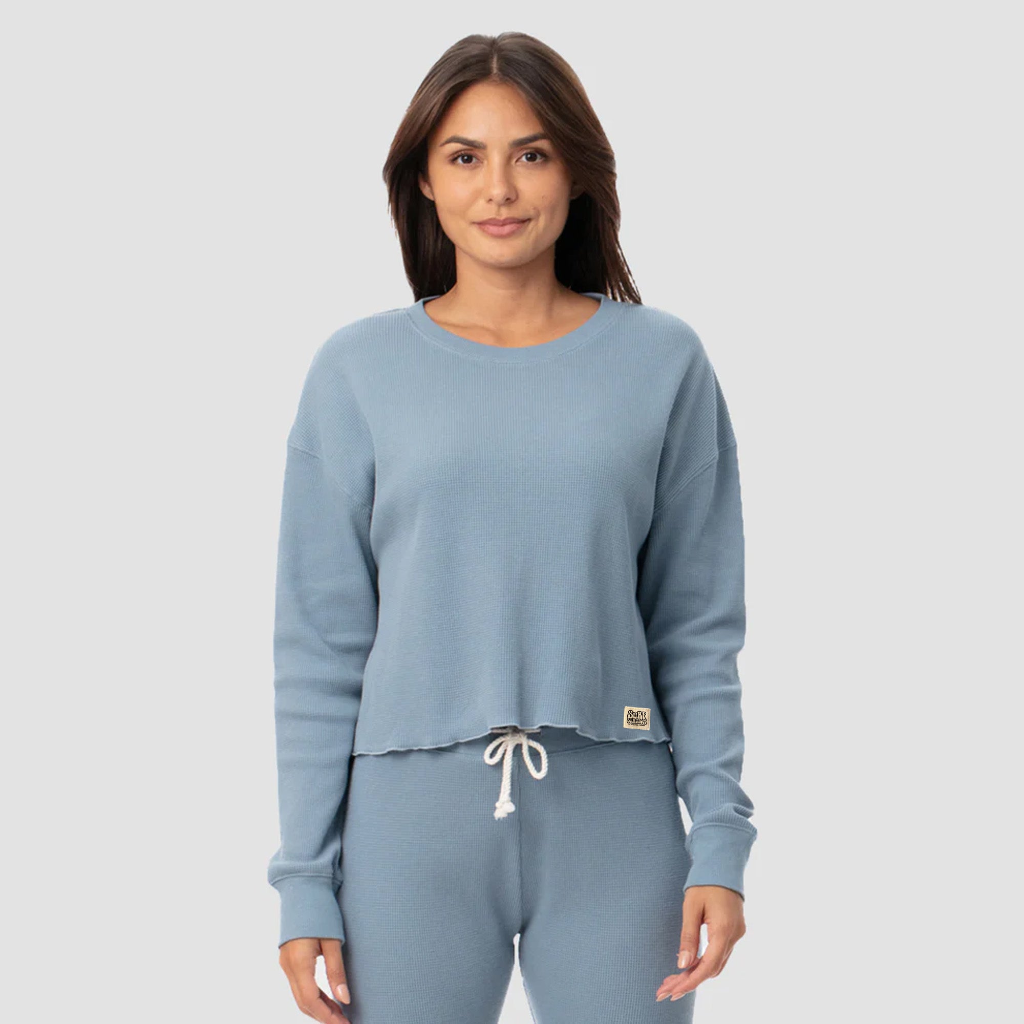 Surf Station Sophie Crop Top Women's L/S Sweater - Star Blue