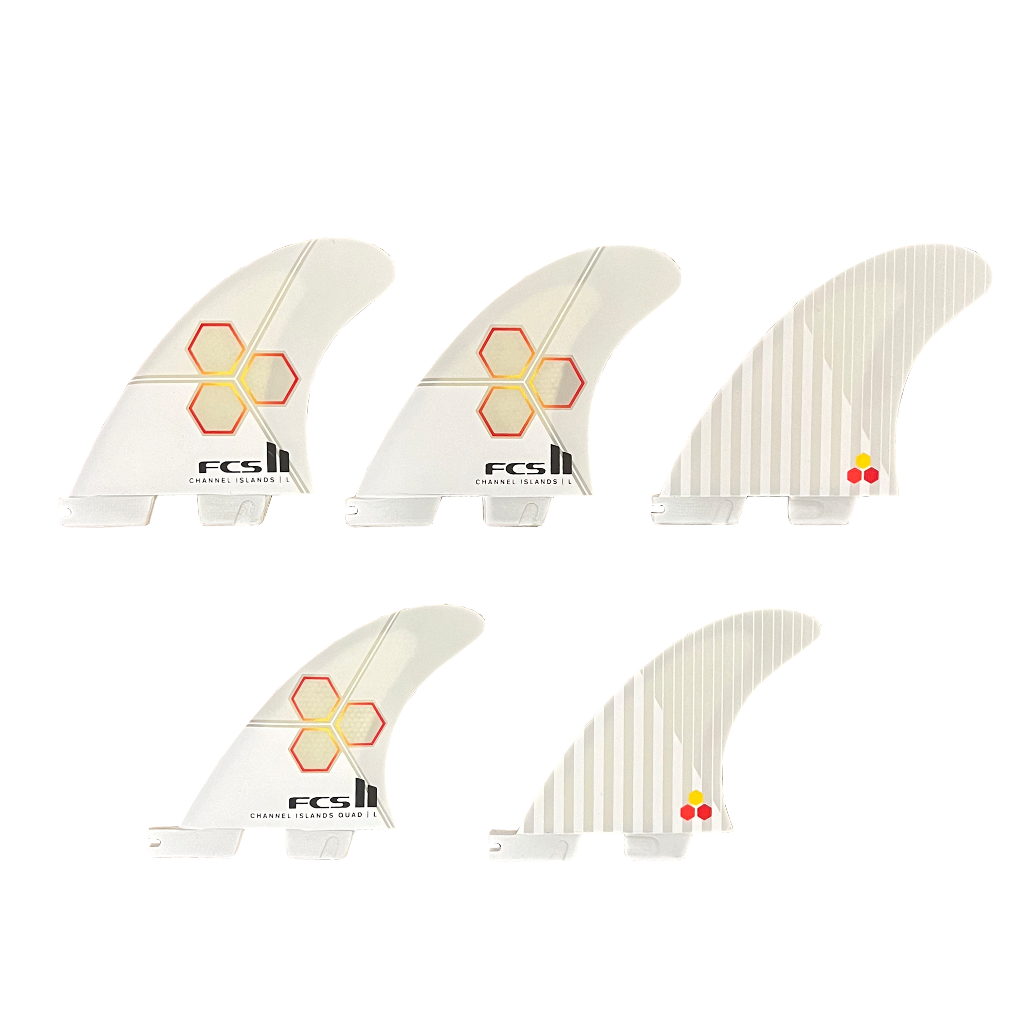 FCS II Channel Islands Performance Core 5-Fin Surfboard Fins - Large/White Flame