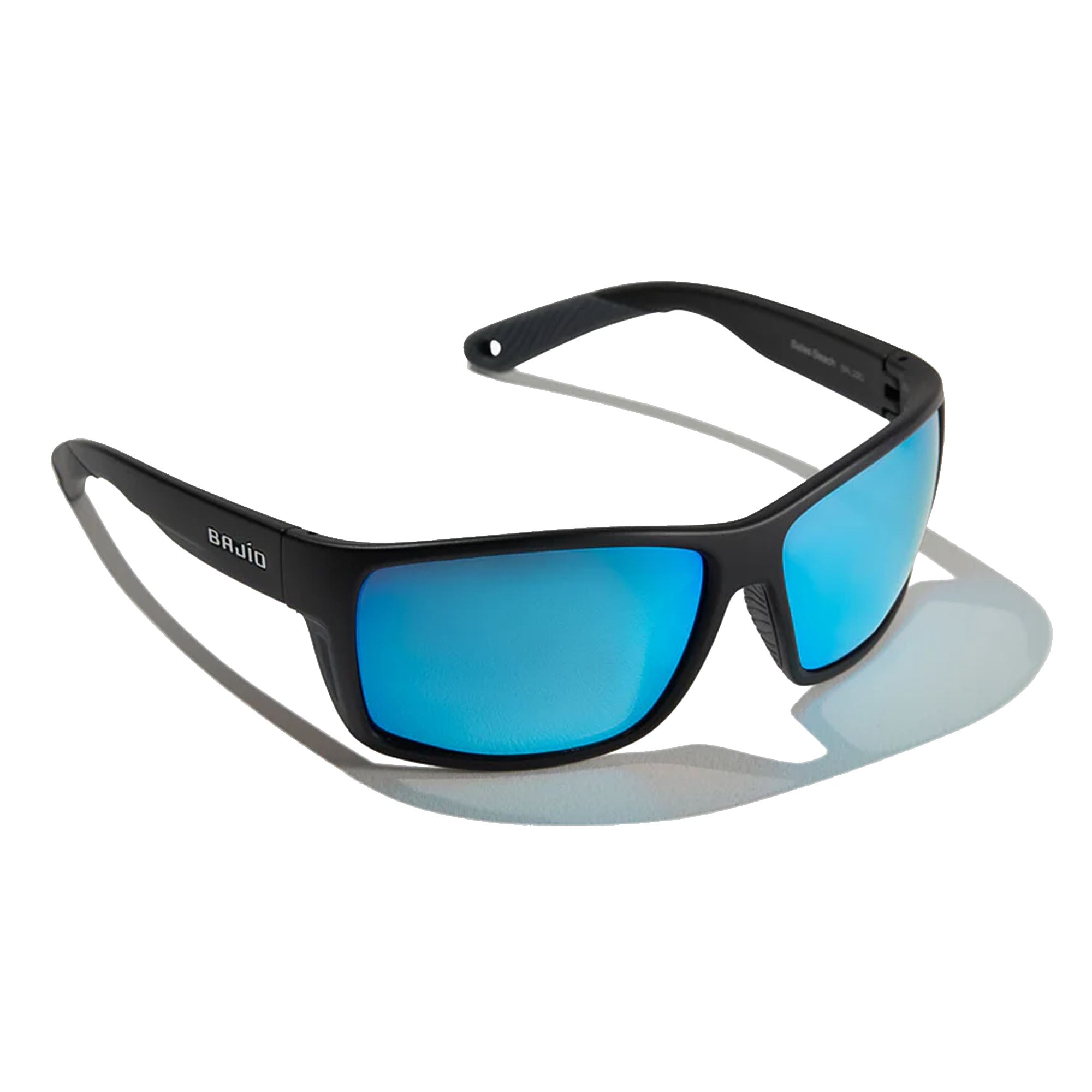 Bajio Bales Beach Large Men's Sunglasses - Black Matte/Blue Mirror Polarized