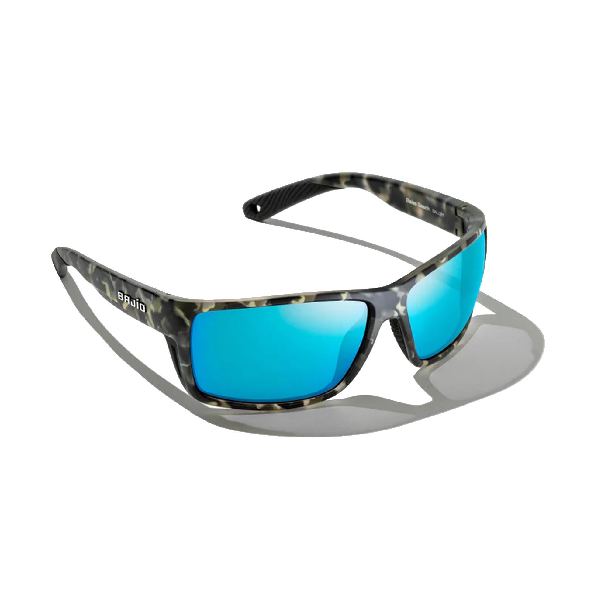 Bajio Bales Beach Large Men's Sunglasses - Grey Camo Matte/Blue Mirror Polarized