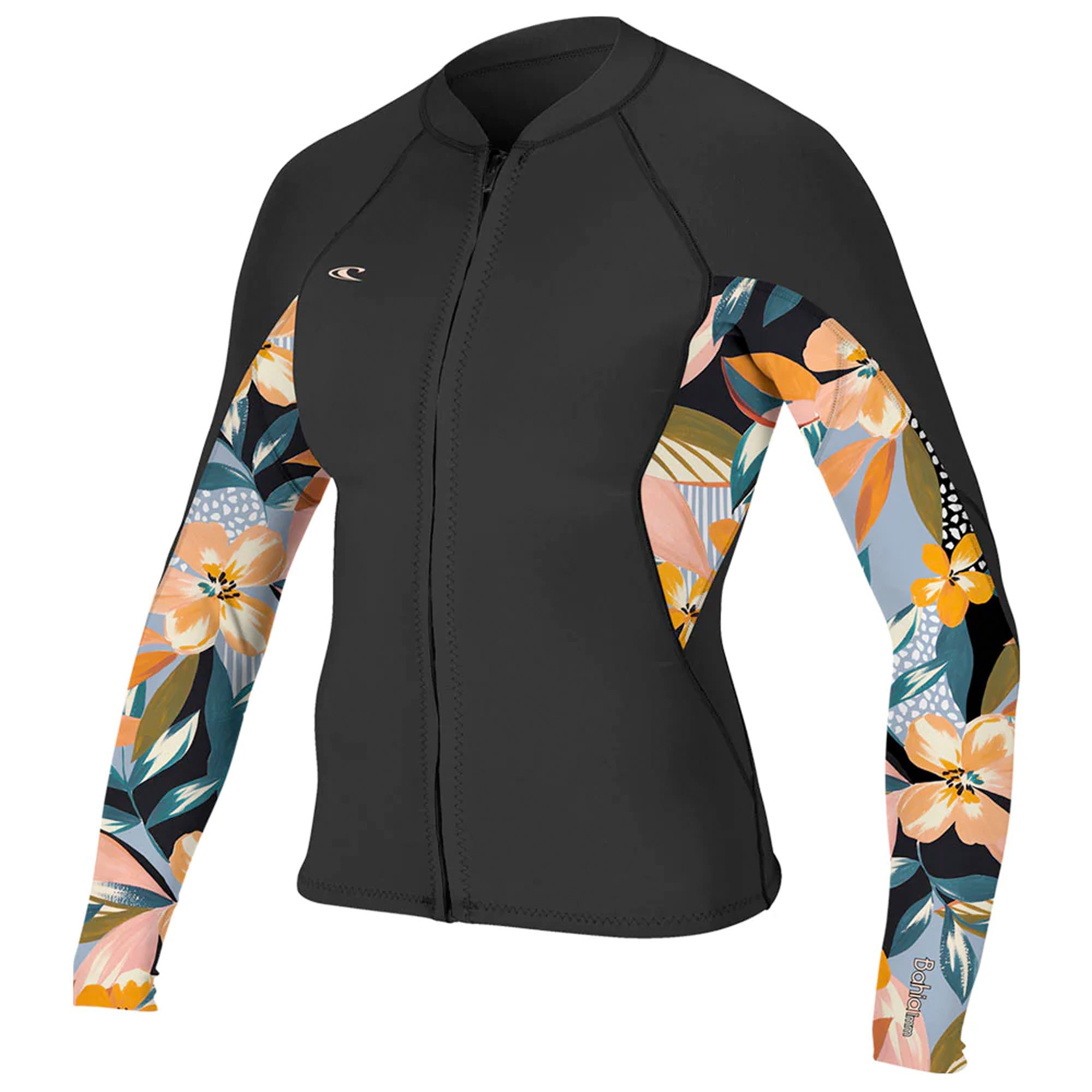 O'Neill Bahia 1.5mm Women's Front Zip Wetsuit Jacket - Black/Demi Floral