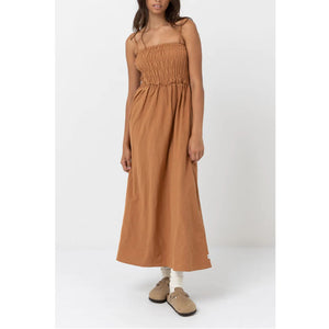 Rhythm Classic Shirred Midi Women's Dress - Carmel