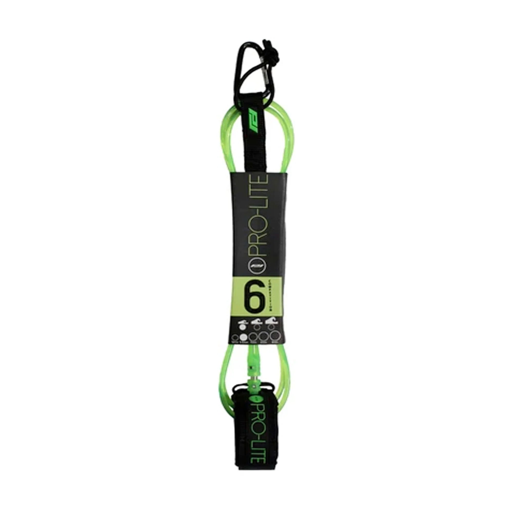 Pro-Lite 6' Super Comp Double Swivel Surfboard Leash - Clear Neon Green