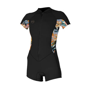 O'Neill Bahia Women's 2/1mm Front Zip S/S Women's Springsuit Wetsuit - Black/Demi Floral