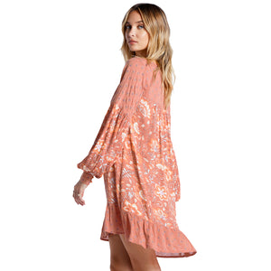 Billabong Free As Can Be Babydoll Women's L/S Dress - Rose