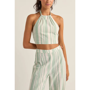 Rhythm Dinero Stripe Halter Women's Tank Top - Green