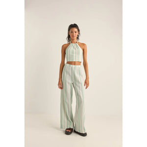 Rhythm Dinero Stripe Halter Women's Tank Top - Green