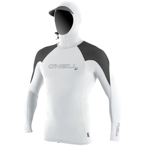 O'Neill Skins O'Zone Men's L/S Hooded Rashguard - White/Raven