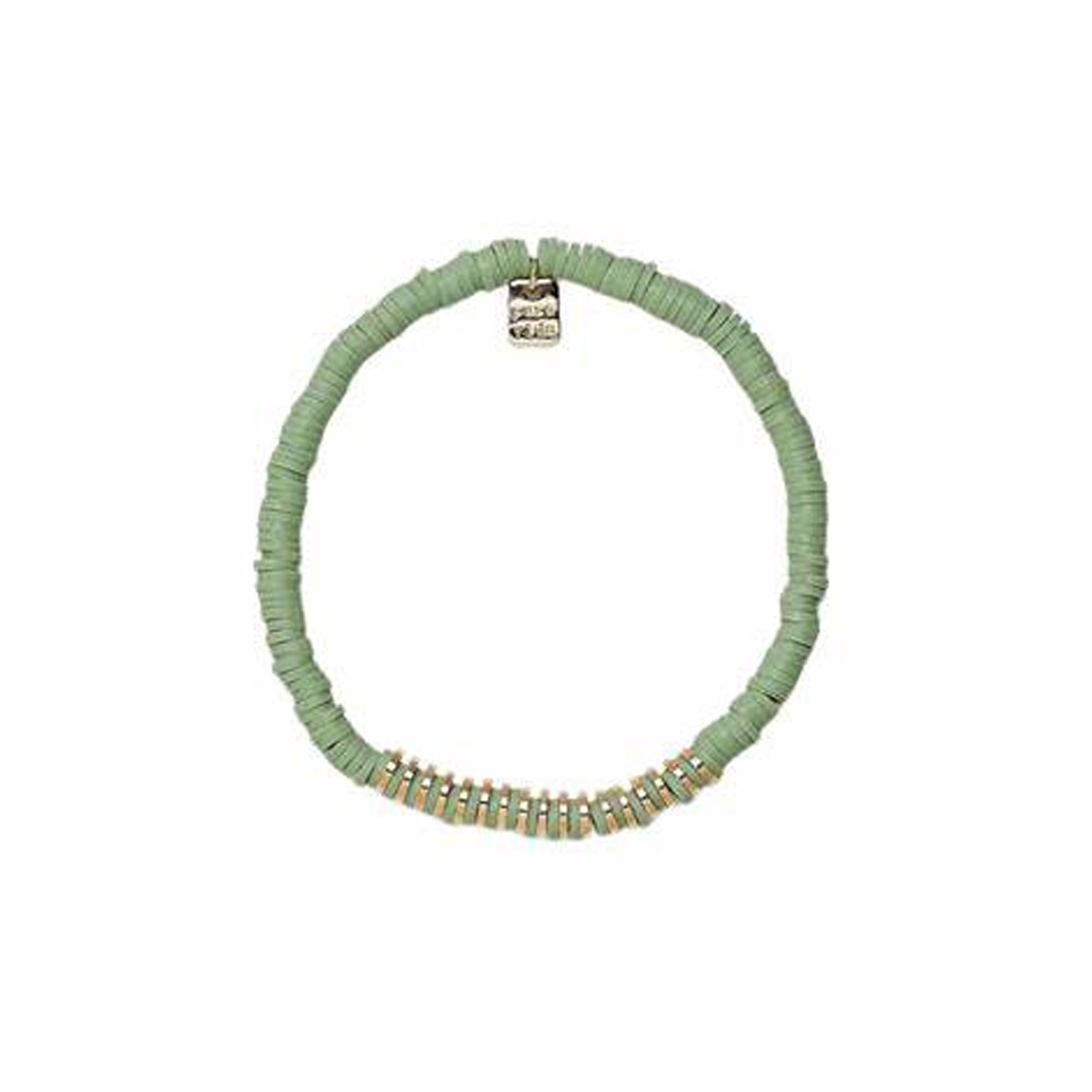 Pura Vida Heishi Disc & Metal Gold Stretch Bracelet - Aqua