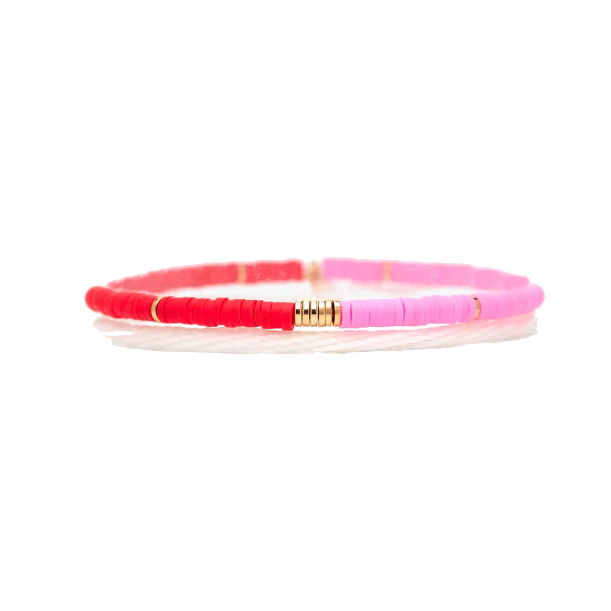 Pura Vida Pink and Red Vinyl Disc Stretch Bracelet