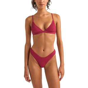 Rhythm Isla Rib Bralette Women's Bikini Top - Sangria