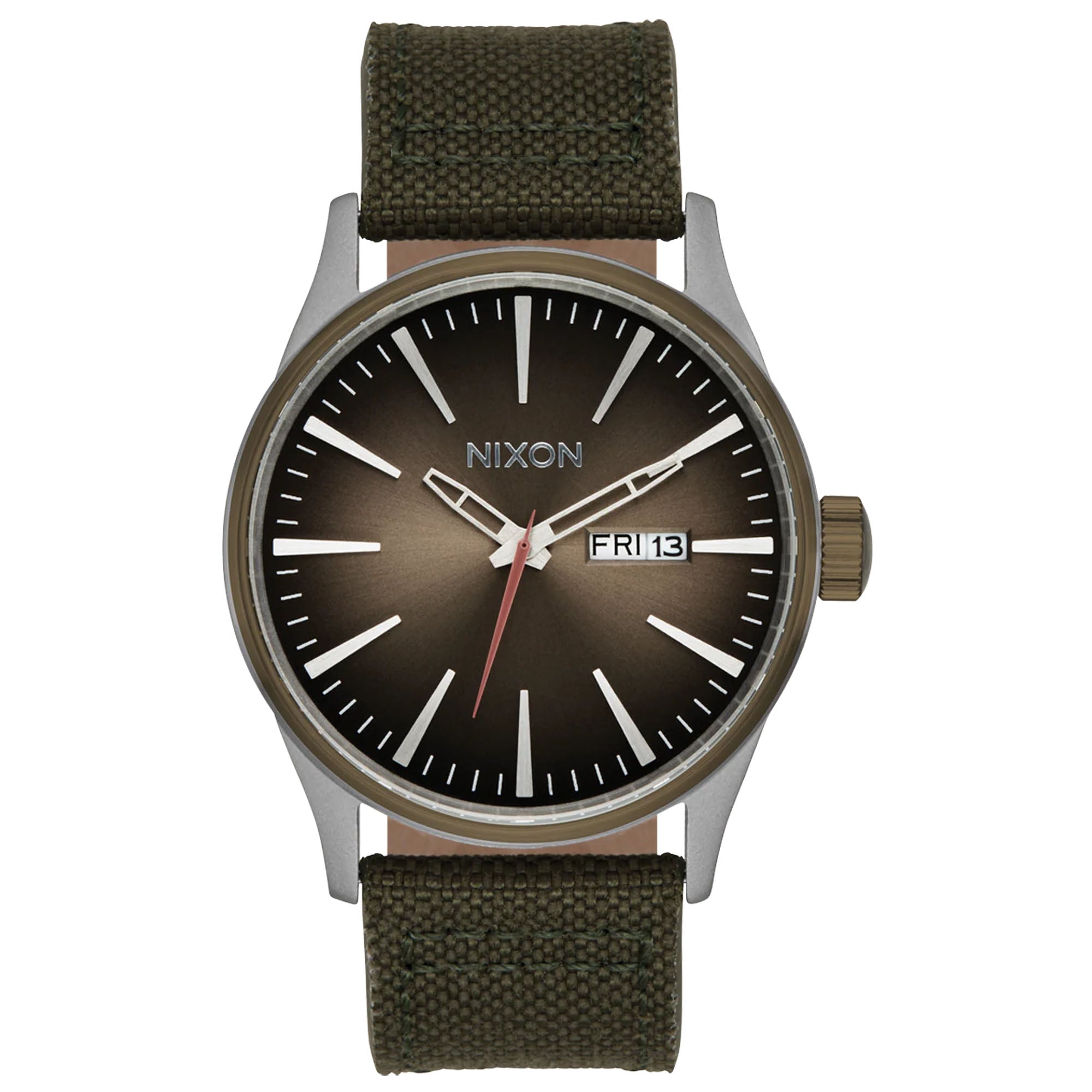 Nixon Sentry Nylon Men's Watch - Silver/Light Brown/Forest