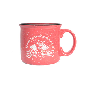 Surf Station x Ryan Leonardy Stoked 14oz Camper Mug - Coral