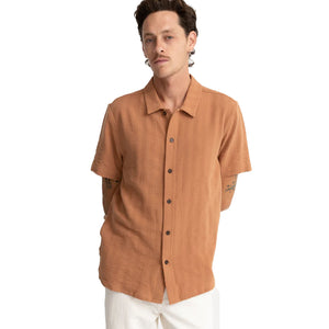 Rhythm Dobby Men's S/S Dress Shirt - Tobacco