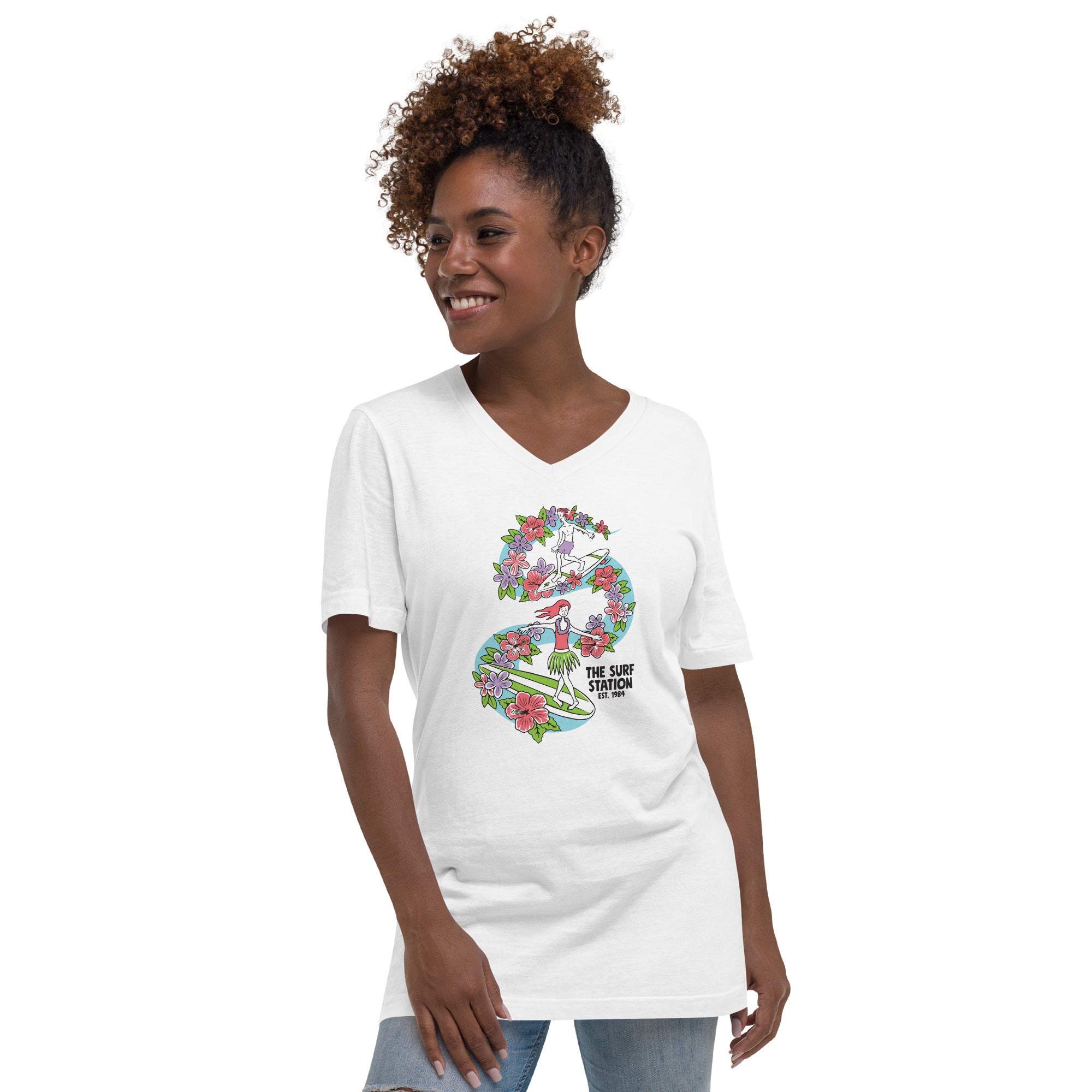 Surf Station x Karen Pedone Flower Slide Women's V-Neck S/S T-Shirt