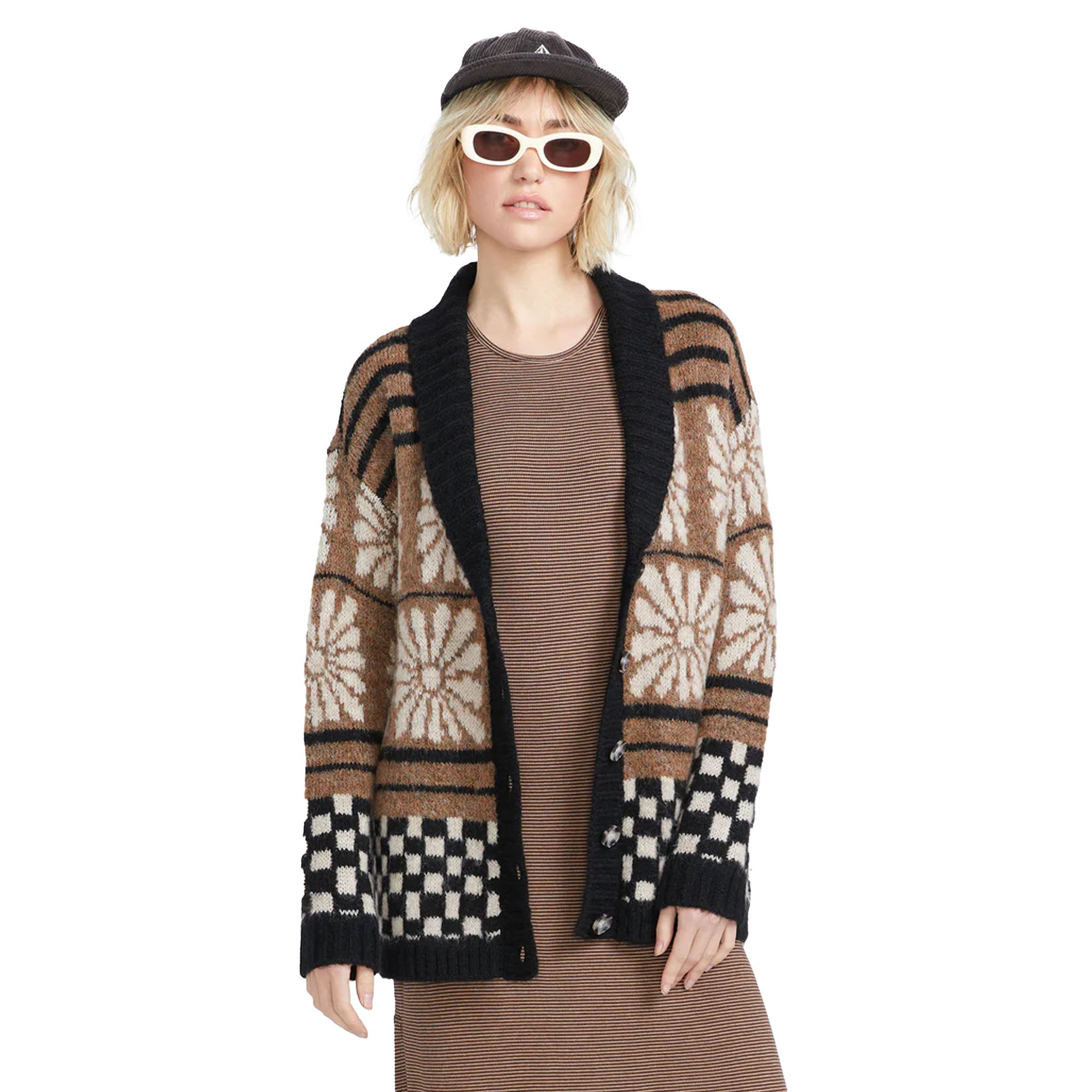 Volcom Rent Free Cardigan Women's L/S Sweater - Vintage Brown