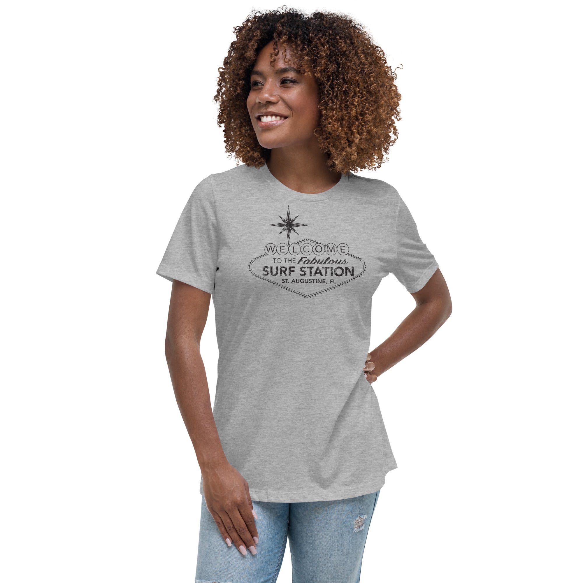 Surf Station Welcome Sign Black Women's Relaxed T-Shirt