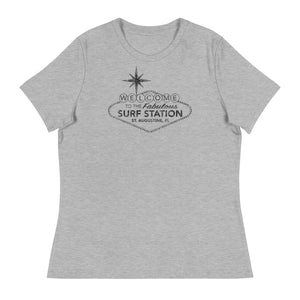 Surf Station Welcome Sign Black Women's Relaxed T-Shirt