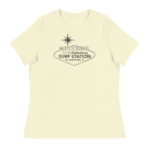 Surf Station Welcome Sign Black Women's Relaxed T-Shirt