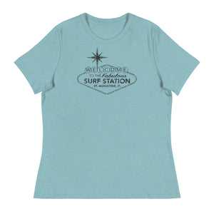 Surf Station Welcome Sign Black Women's Relaxed T-Shirt