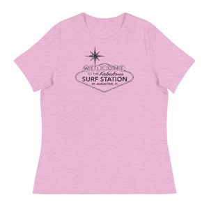 Surf Station Welcome Sign Black Women's Relaxed T-Shirt