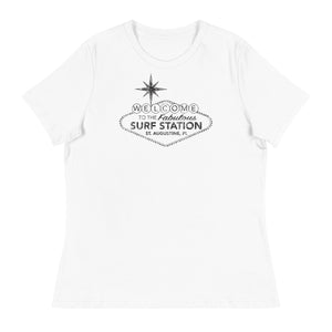 Surf Station Welcome Sign Black Women's Relaxed T-Shirt