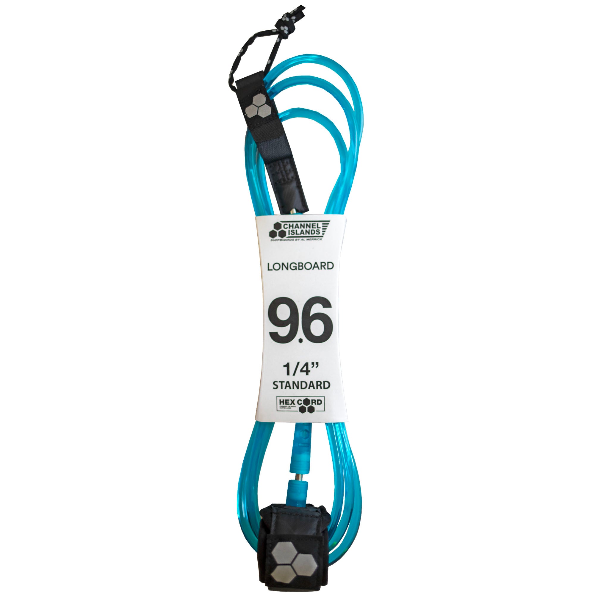 Channel Islands Longboard Hex Cord Standard 9'6" Surfboard Leash - Fluorescent Blue