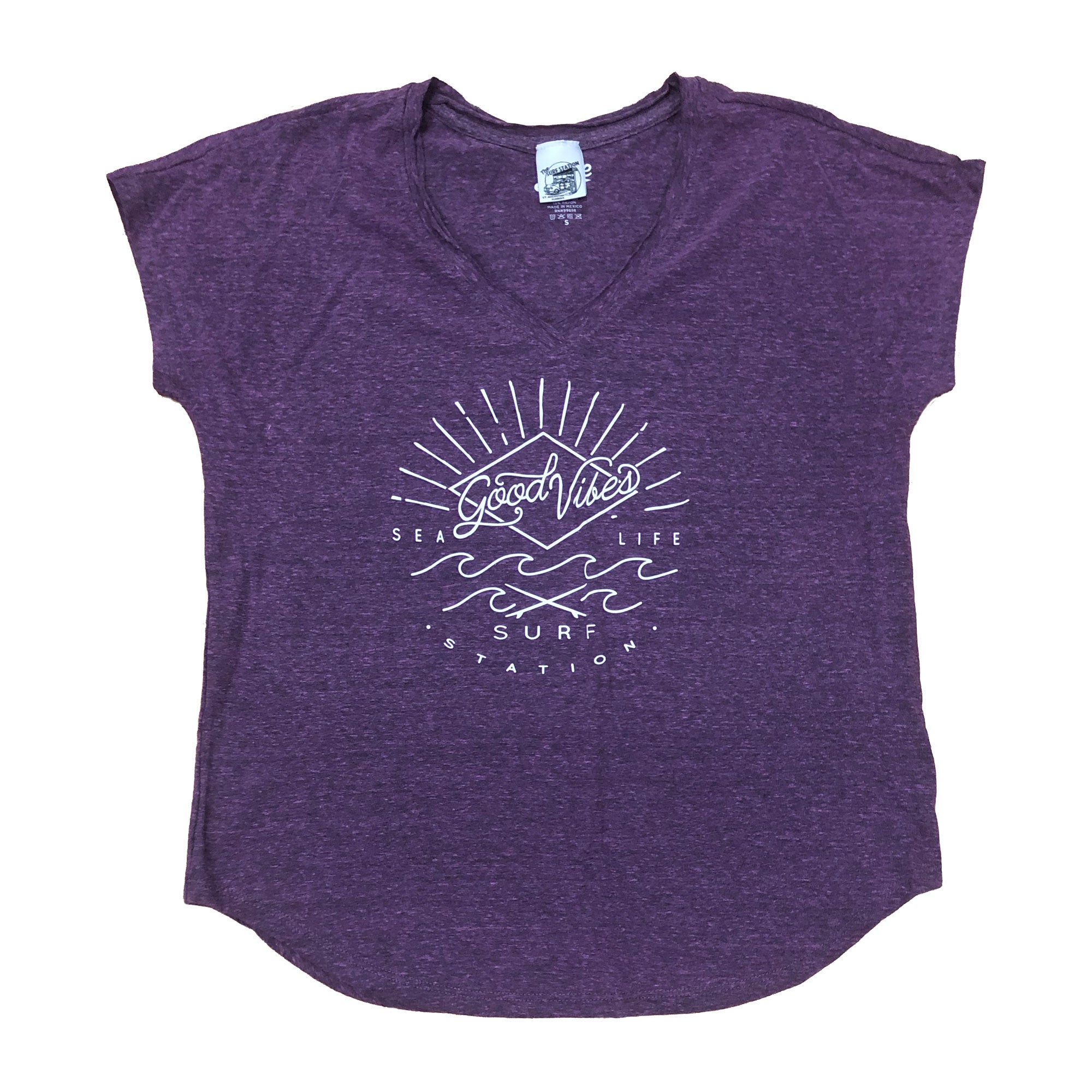 Surf Station Good Vibes Women's V-Neck T-Shirt - Purple