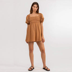 Rhythm Saskia Smocked Women's Mini Dress - Biscuit