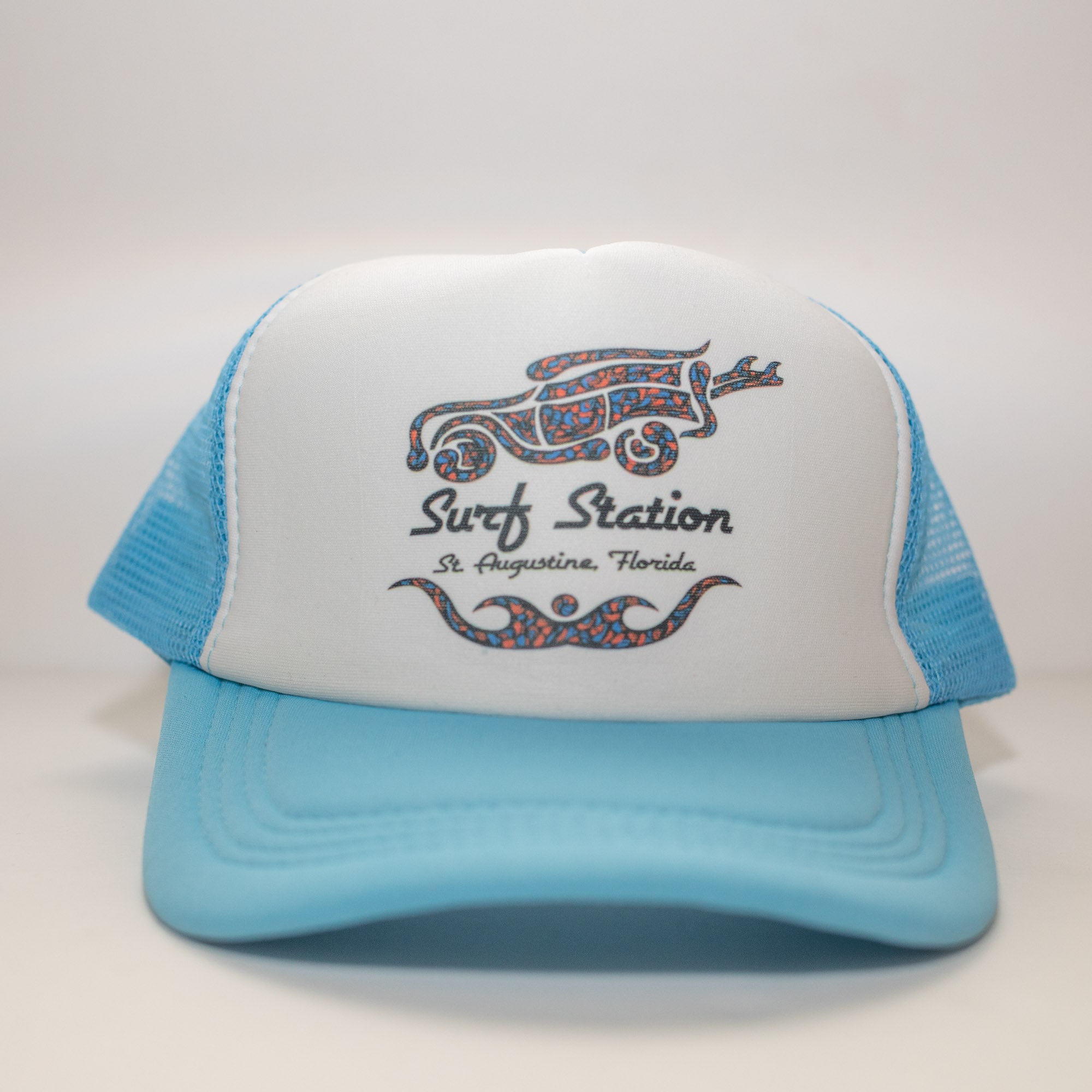 Surf Station Paisley Trucker Hat - Light Blue/White