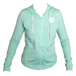 Surf Station Cabana Daze Women's L/S Hooded Zip Up Rashguard - Heather Mint