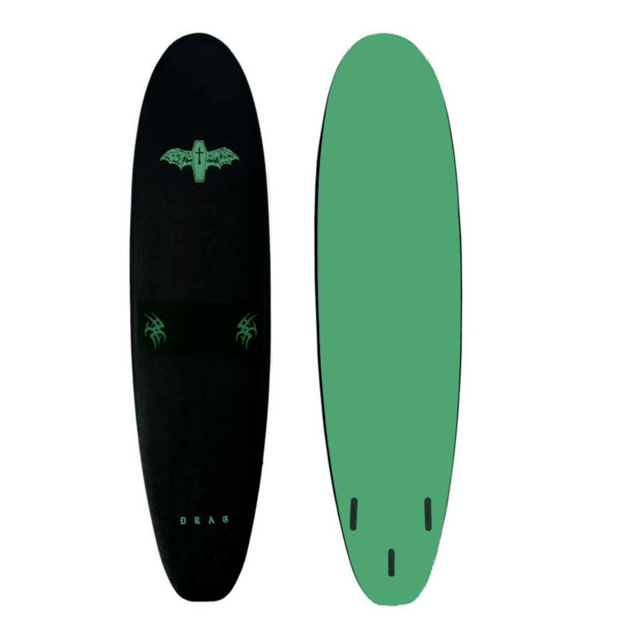 Drag Coffin 7'0 Thruster Soft Surfboard - Black/Green