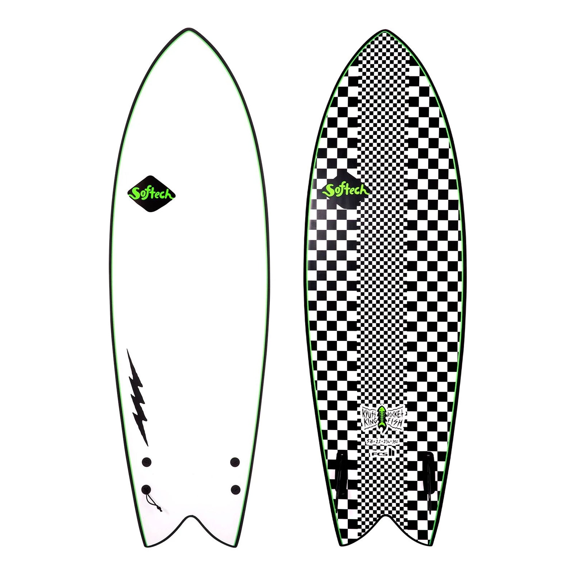 Softech Kyuss King Rocket Fish Soft Surfboard - White/Checkered