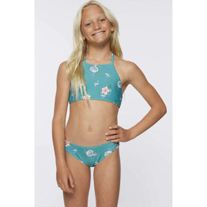 O'Neill Chan Floral Youth Girl's Braided Hi-Neck Swim Set - Teal