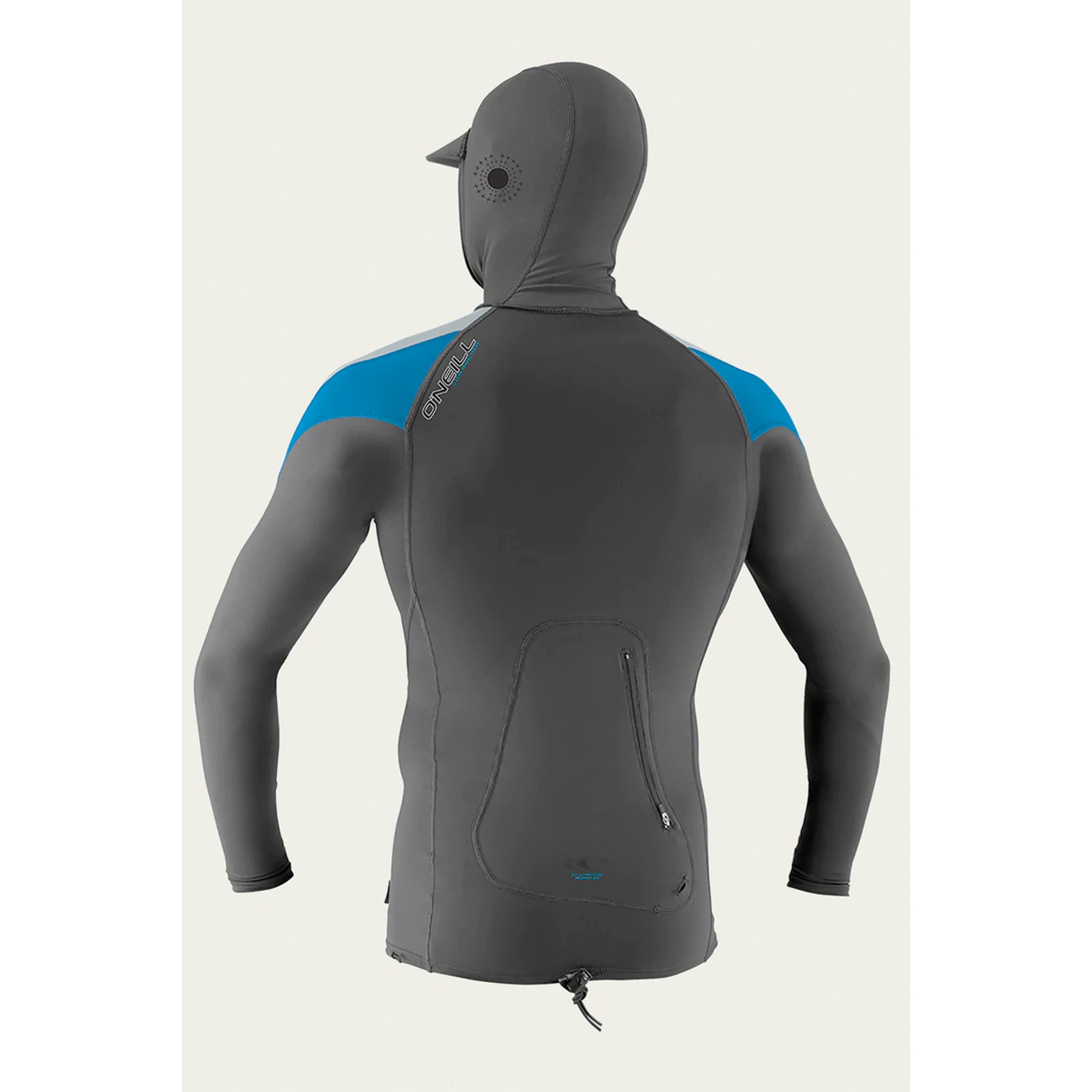 O'Neill Skins O'Zone Men's L/S Hooded Rashguard - Graphite/Cadet Blue