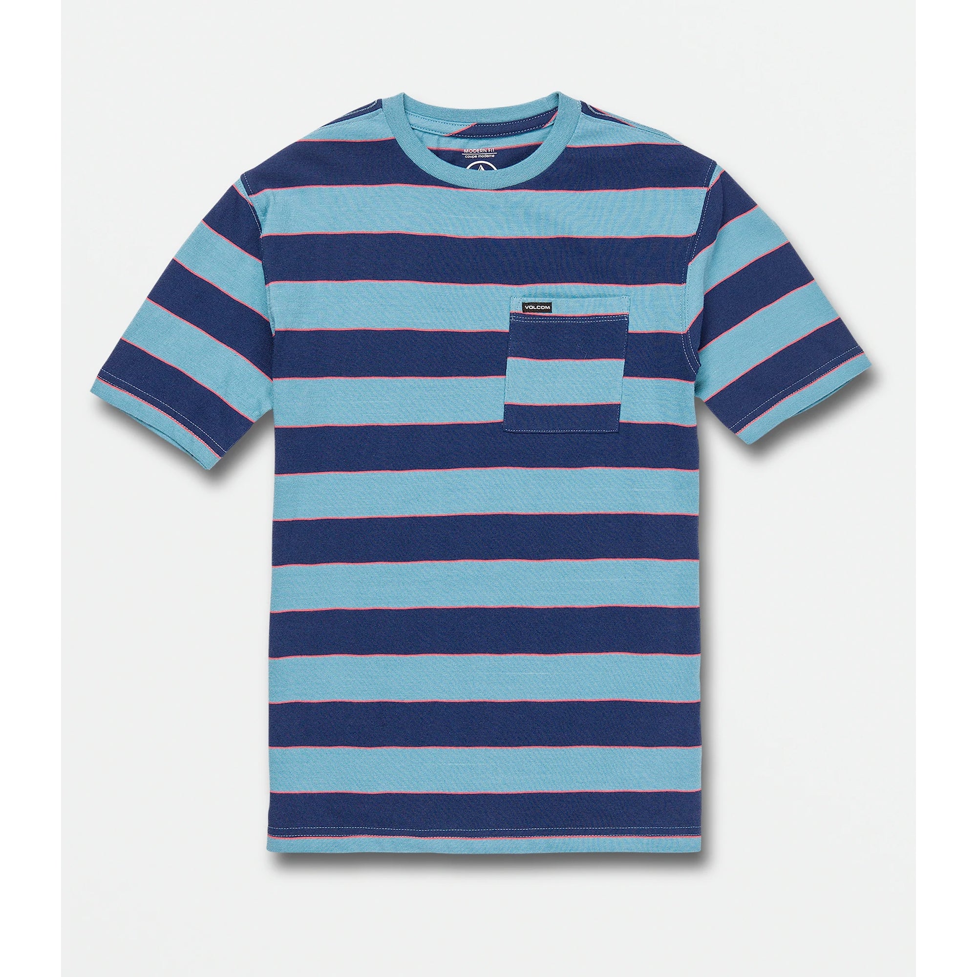 Volcom Maxer Stripe Youth Boy's Crew S/S T-Shirt - Blue