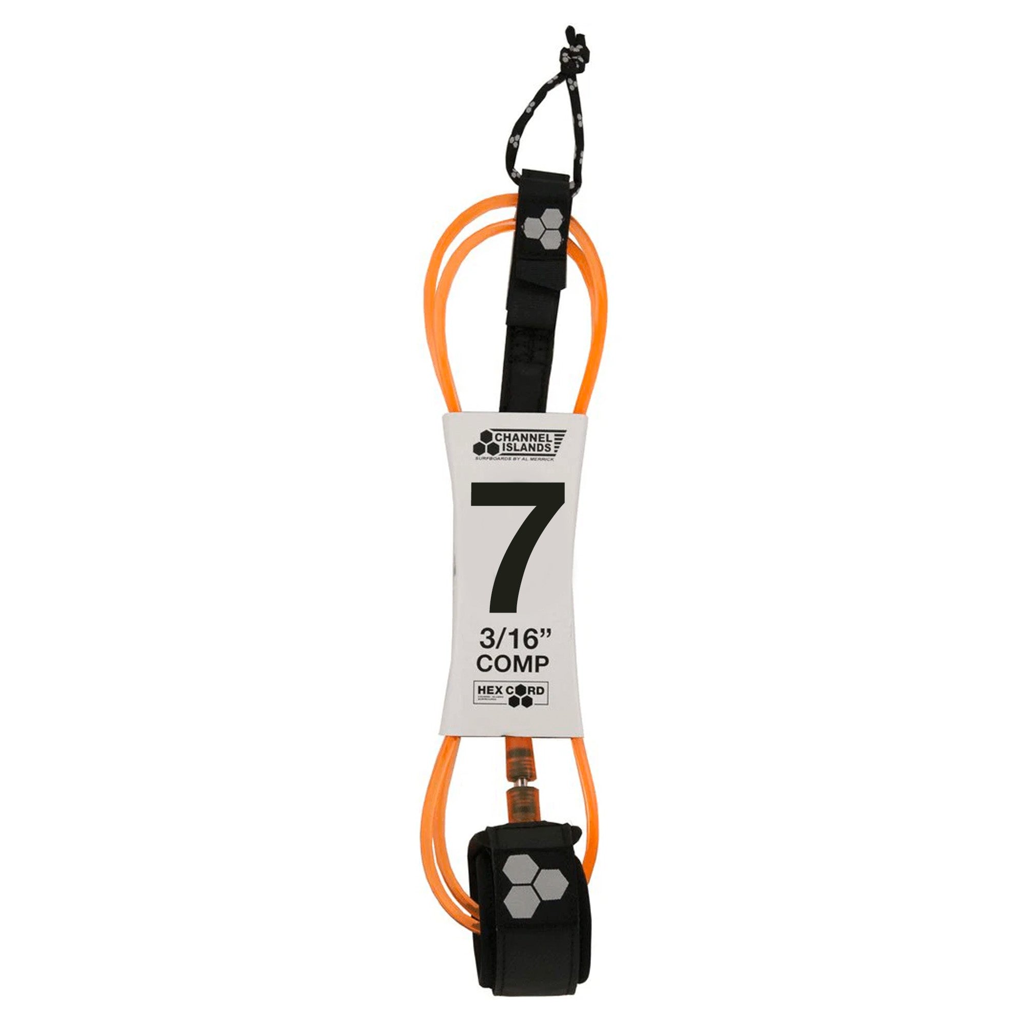 Channel Islands Hex Cord 7' Standard Surfboard Leash - Orange