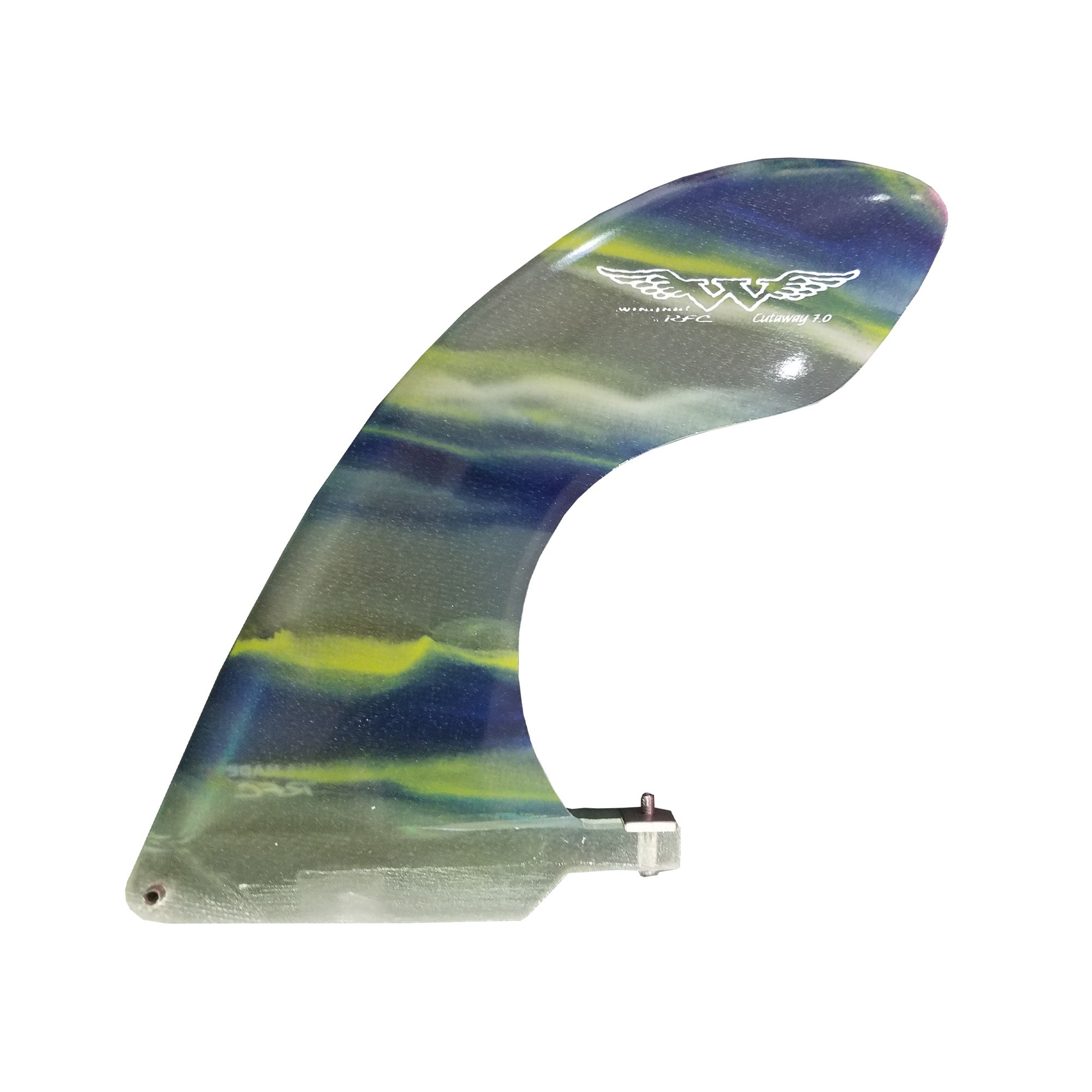 Rainbow Fin Company Wingnut Cutaway Surfboard Center Fin - Blue/Yellow/Clear - 7"