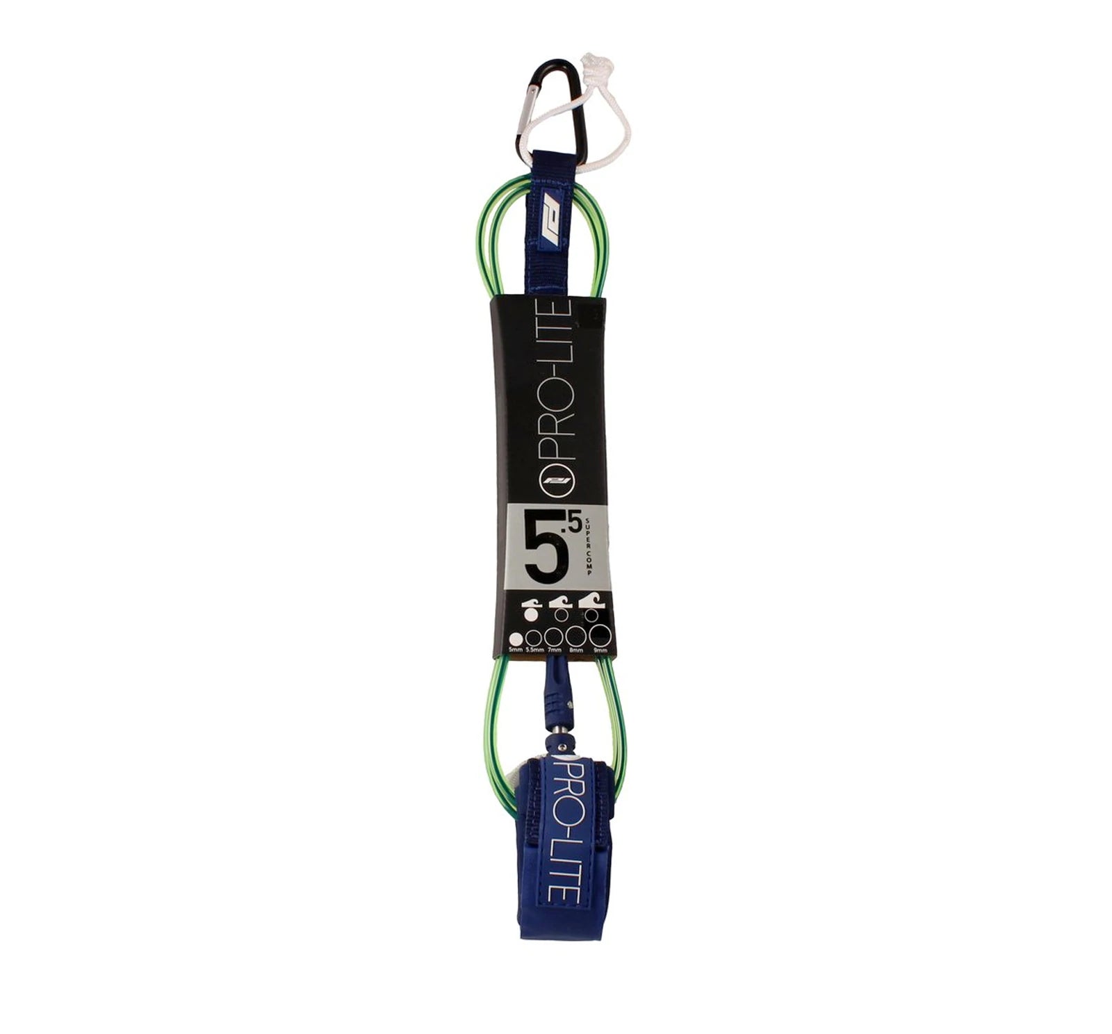 Pro-Lite 5.5' Super Comp Double Swivel Surfboard Leash - Green/Navy Blue