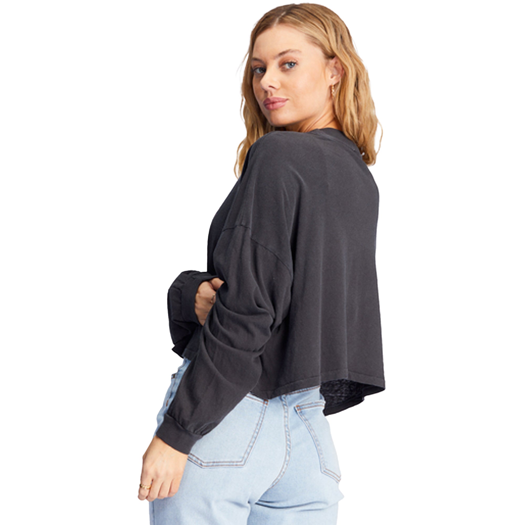 Billabong Beach Boyfriend Women's L/S Crop Top Shirt - Black